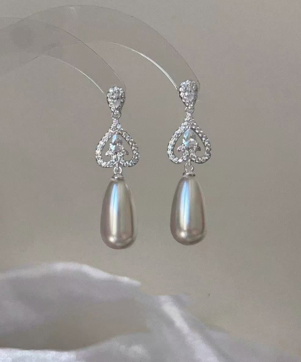 Silk Modern Earrings Drop Copper Overgild Zircon Pearl