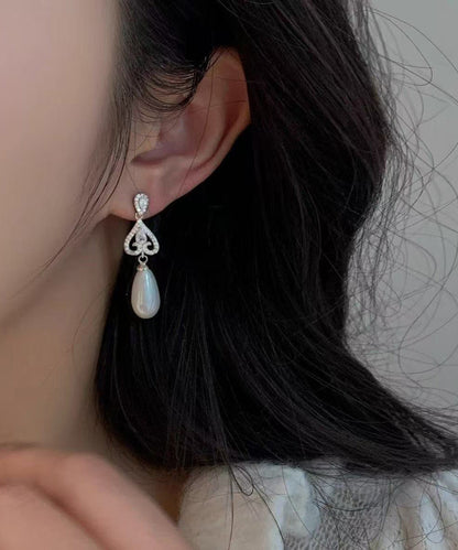 Silk Modern Earrings Drop Copper Overgild Zircon Pearl