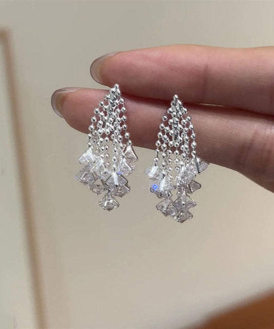 Sterling Zircon Tassel Silk Silver Earrings Fireworks Modern Drop
