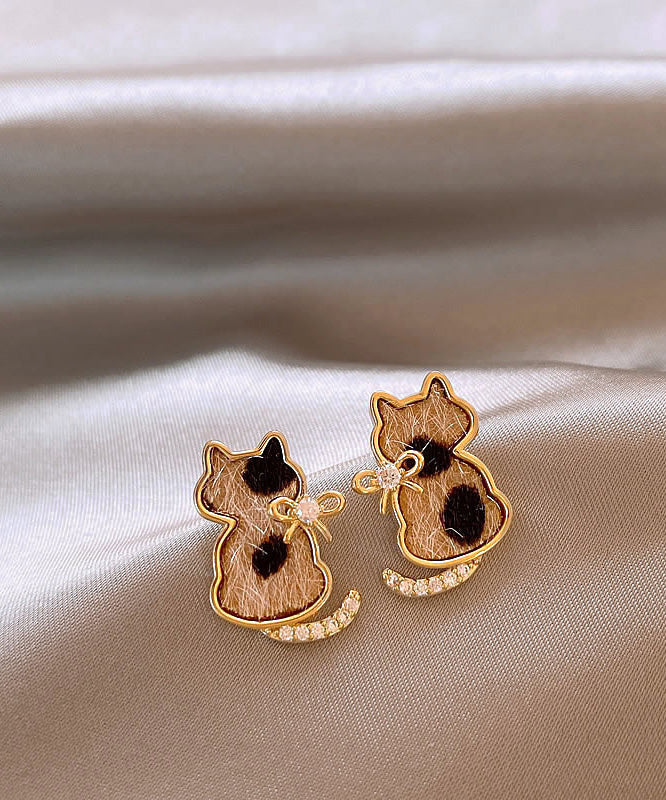 Cats Overgild Stud Little Srerling Silver Modern Earrings Zircon