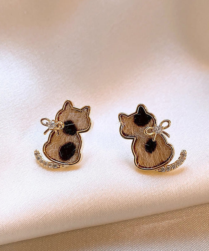 Cats Overgild Stud Little Srerling Silver Modern Earrings Zircon