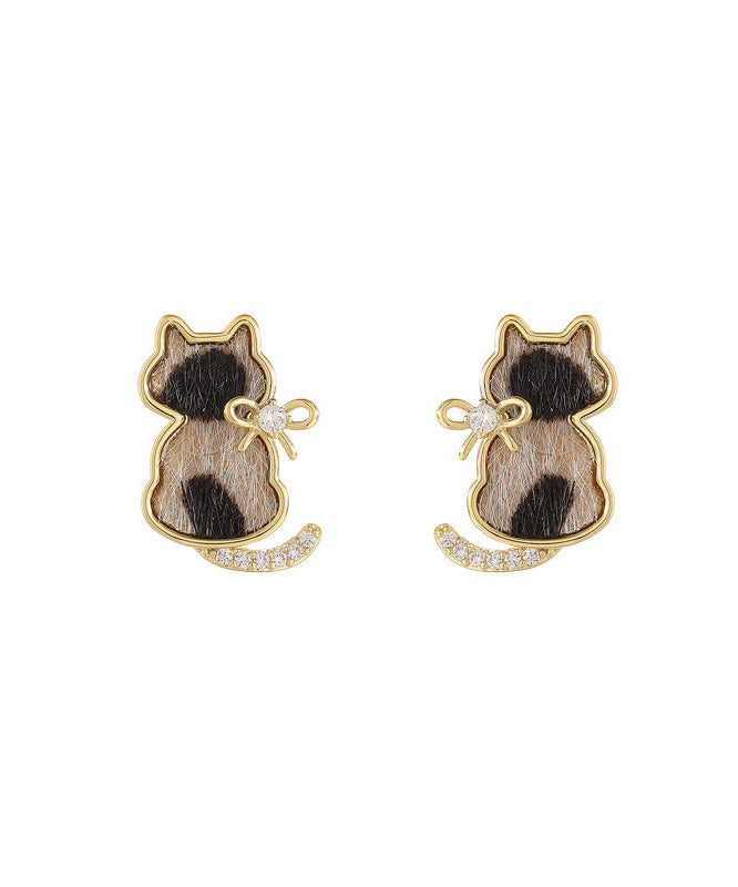 Cats Overgild Stud Little Srerling Silver Modern Earrings Zircon