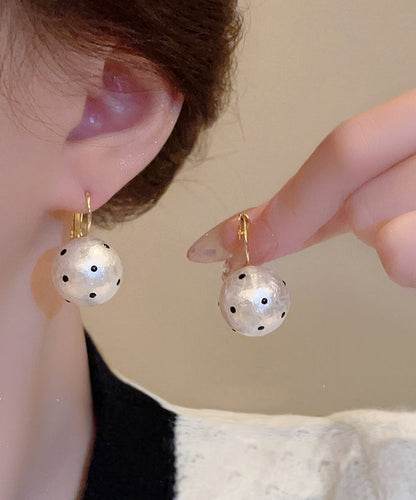Dot Pearl Copper Hoop Modern Cotton White Alloy Earrings