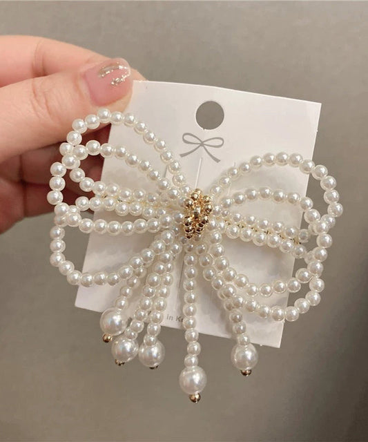 Modern White Crystal Pearl Bow Hairpin QQ063