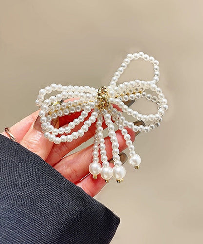 Modern White Crystal Pearl Bow Hairpin QQ063