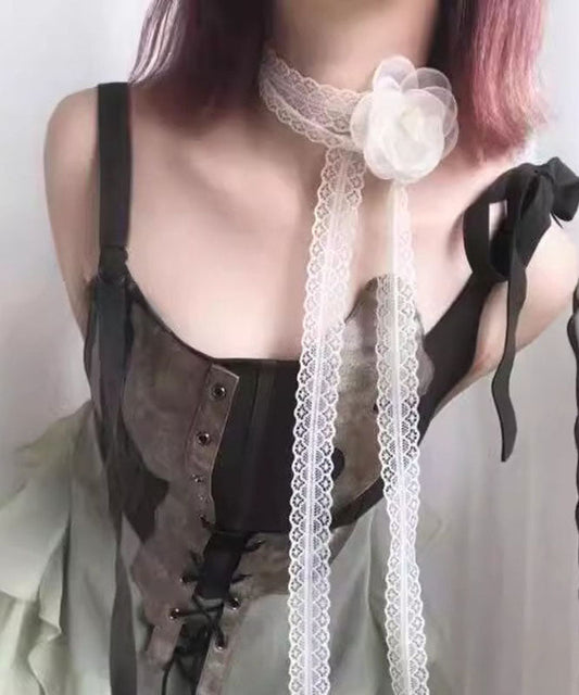 Modern White Lace Hollow Out Floral Necklace YA006