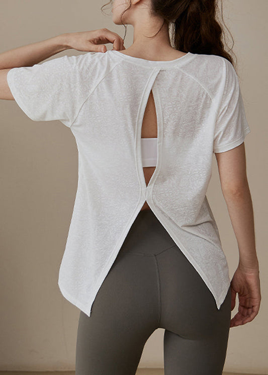 Loose Yoga Modern Tops Out White Hollow O-Neck