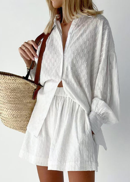 Cotton White Piece Modern Set Jacquard Outfits Two Oversized