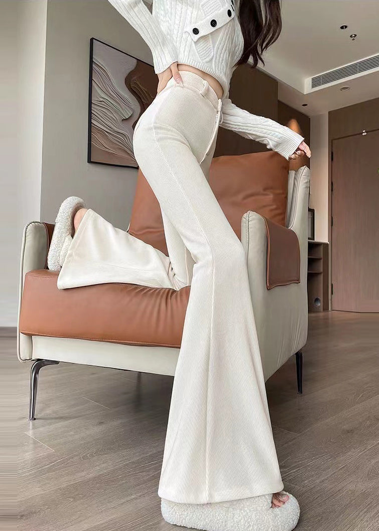 Modern White Silm Fit Cotton Bell-bottom Trousers Spring YP002