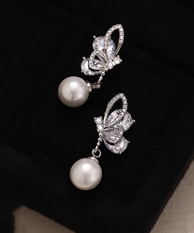 Drop Silver Modern White Out Hollow Zircon Sterling Butterfly