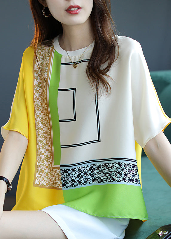 Modern Top Yellow Print Short Sleeve O-Neck
