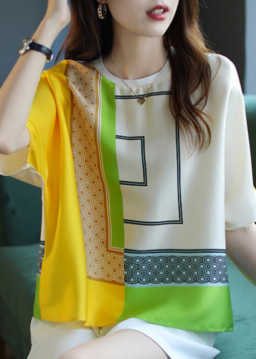 Modern Top Yellow Print Short Sleeve O-Neck