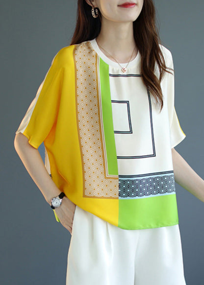 Modern Top Yellow Print Short Sleeve O-Neck