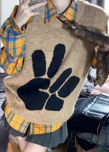 Modern Yellow Plaid Knit Vest And Shirts Two Pieces Set Spring TN046