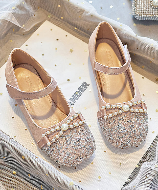 Bead Nail Flat Pink Buckle Baby Zircon Faux Shoes Girls Leather