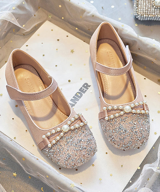 Bead Nail Flat Pink Buckle Baby Zircon Faux Shoes Girls Leather