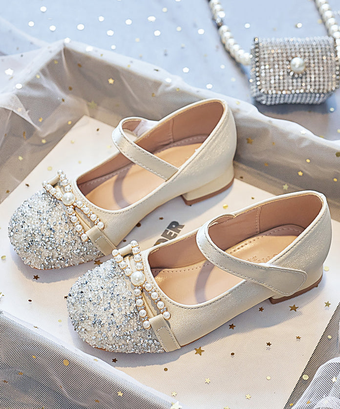 Bead Nail Flat Pink Buckle Baby Zircon Faux Shoes Girls Leather