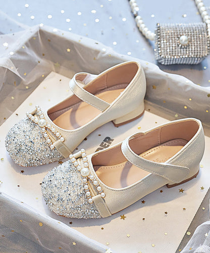 Bead Nail Flat Pink Buckle Baby Zircon Faux Shoes Girls Leather