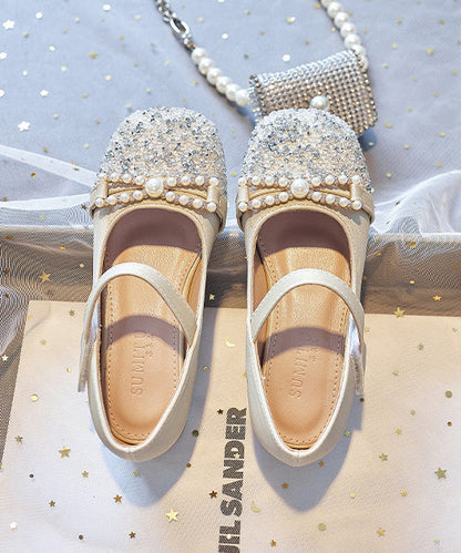 Bead Nail Flat Pink Buckle Baby Zircon Faux Shoes Girls Leather