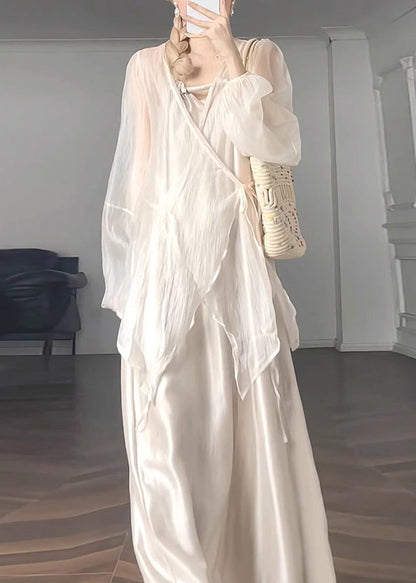 UPF Apricot Lantern Neck Chiffon V 50+ Natural Waist Coat Tie