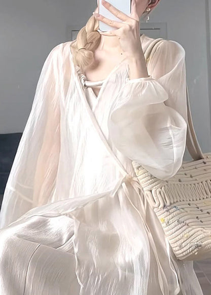 UPF Apricot Lantern Neck Chiffon V 50+ Natural Waist Coat Tie