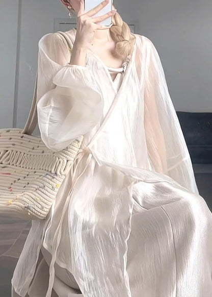 UPF Apricot Lantern Neck Chiffon V 50+ Natural Waist Coat Tie