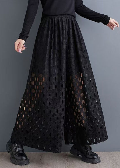 Out Black Natural Hollow Leg Summer Trousers Wide Pants