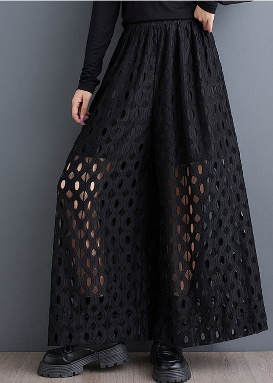 Out Black Natural Hollow Leg Summer Trousers Wide Pants
