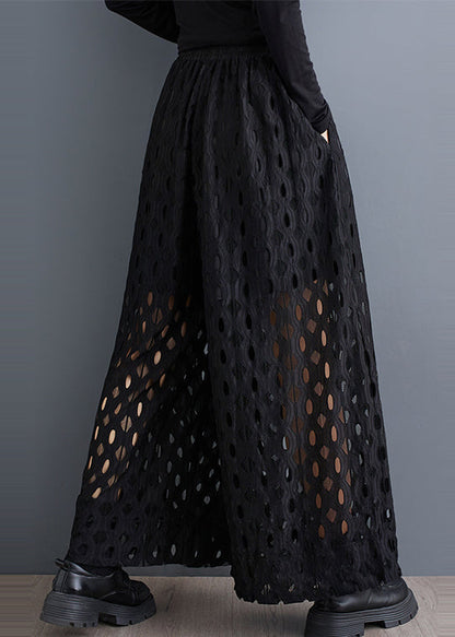 Out Black Natural Hollow Leg Summer Trousers Wide Pants