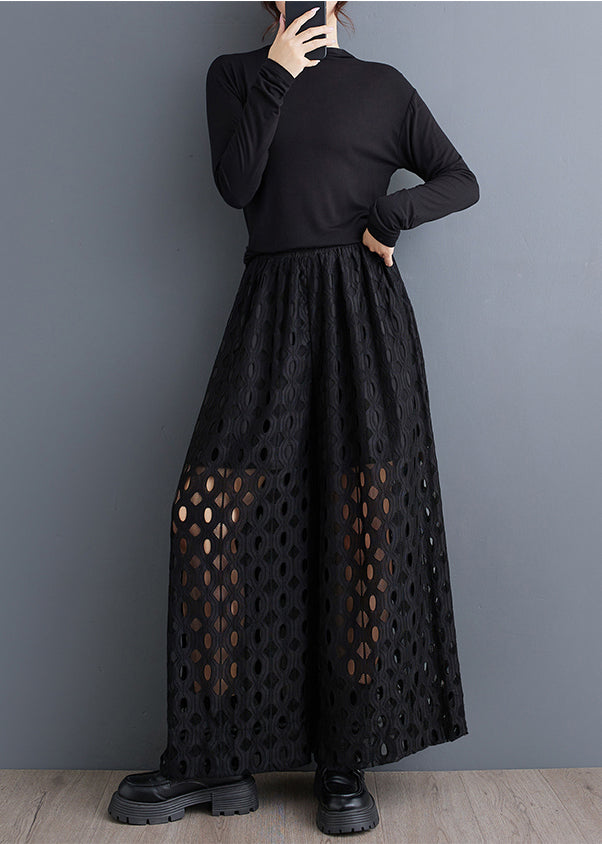Out Black Natural Hollow Leg Summer Trousers Wide Pants