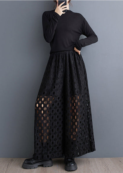 Out Black Natural Hollow Leg Summer Trousers Wide Pants