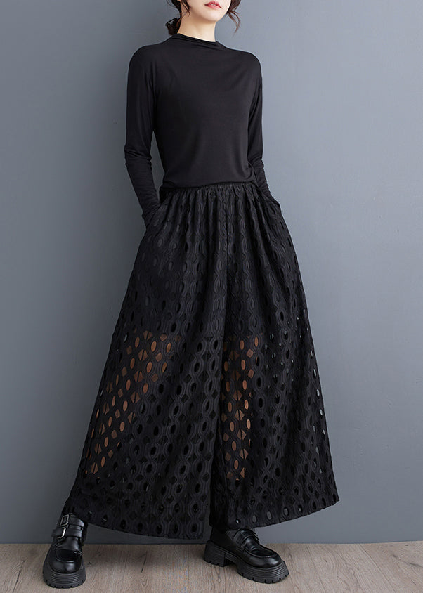 Out Black Natural Hollow Leg Summer Trousers Wide Pants