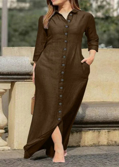 Dress Long Pan Natural Button Black Shirts Peter Fall Collar