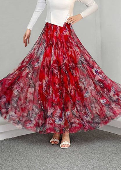 Natural Waist Blue Tulle Print Elastic Skirts Summer A Line