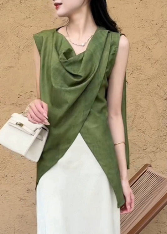 Solid Shirt Asymmetrical Natural Summer Green
