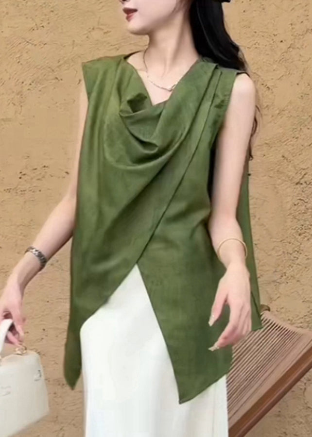 Solid Shirt Asymmetrical Natural Summer Green