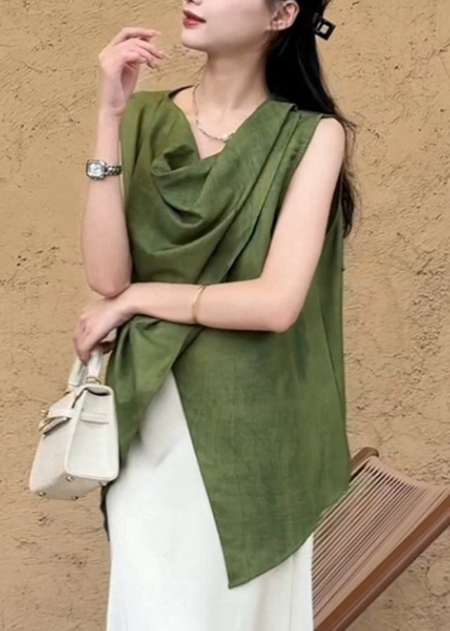 Solid Shirt Asymmetrical Natural Summer Green
