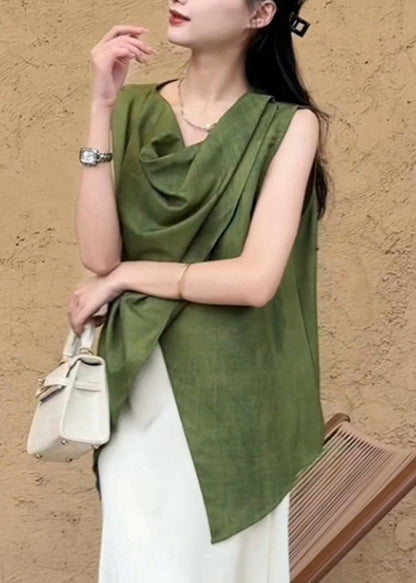Solid Shirt Asymmetrical Natural Summer Green