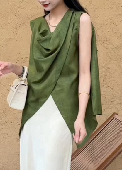 Solid Shirt Asymmetrical Natural Summer Green