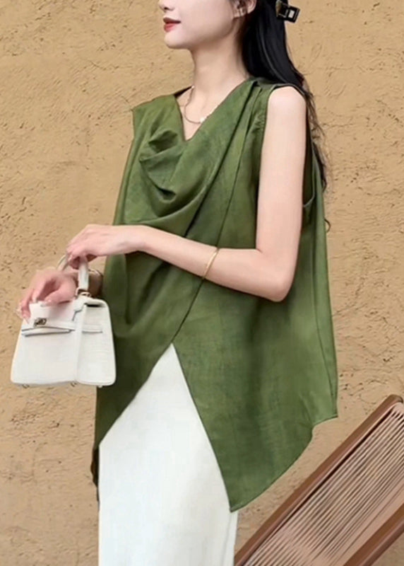 Solid Shirt Asymmetrical Natural Summer Green