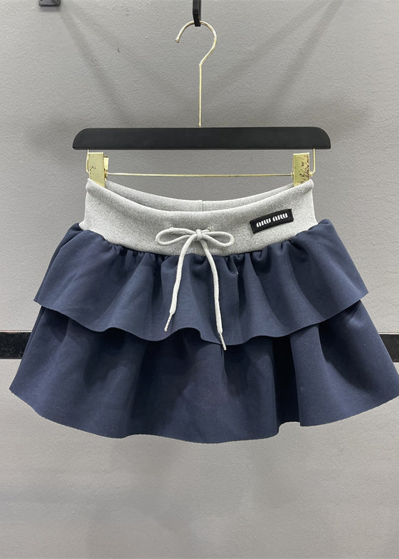 Elastic Natural Drawstring Line Waist Skirts A Grey