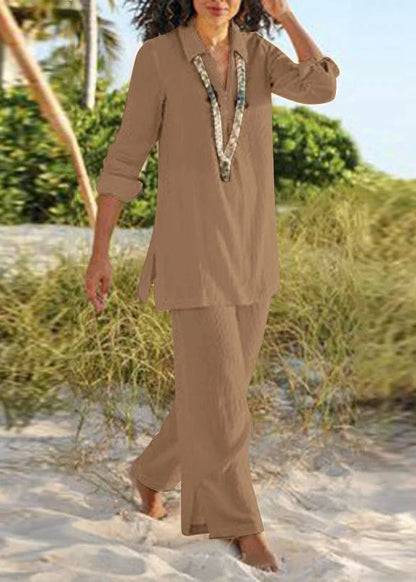 Collar And Natural Khaki Two Leg Pan Pants Shirt Wide Peter