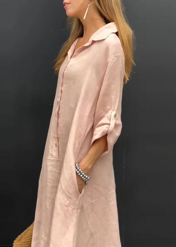 Long Collar Natural Pan Patchwork Pink Dress Peter Fall