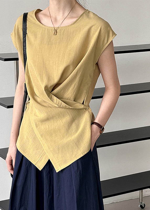 Wrinkled Natural Summer O-Neck Top White