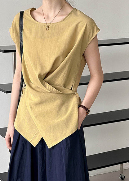 Wrinkled Natural Summer O-Neck Top White