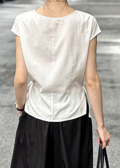 Wrinkled Natural Summer O-Neck Top White