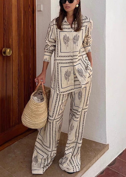 Shirts Pan Pants Leg Collar Print And White Wide Natural Peter