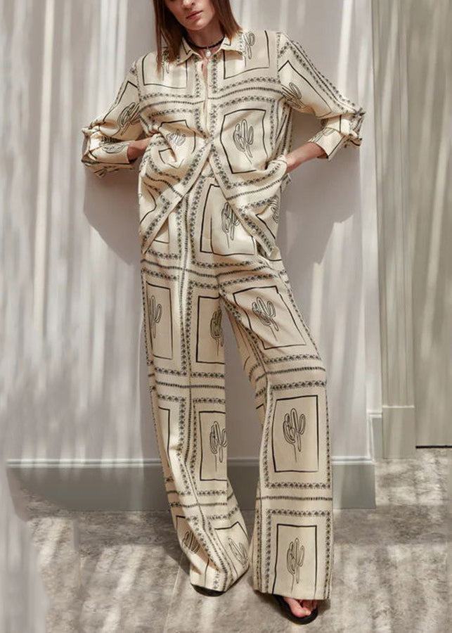 Shirts Pan Pants Leg Collar Print And White Wide Natural Peter