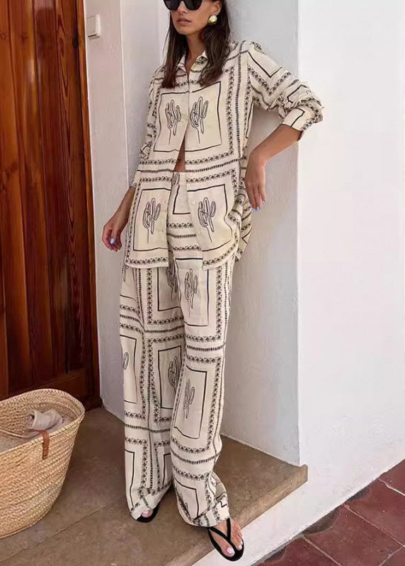 Shirts Pan Pants Leg Collar Print And White Wide Natural Peter