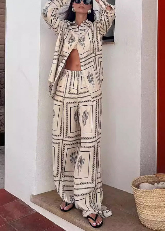 Shirts Pan Pants Leg Collar Print And White Wide Natural Peter